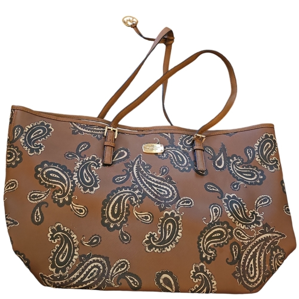 Michael Kors EMRY PAISLEY PRINT LUGGAGE BROWN  LARGE TOTE BAG purse brown - Picture 3 of 7